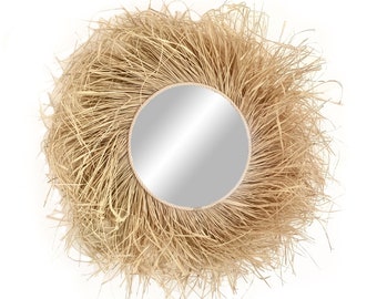 Espejo de rafia decorativo, Espejo de pared redondo de rafia, Decoración boho, Espejo gigante de rafia estilo boho - MIRROR RAFFIA SAUVAGE