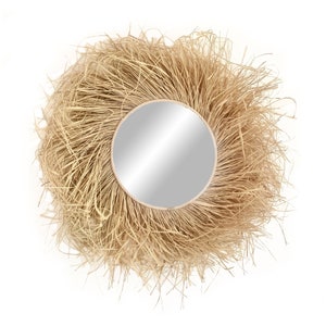 Rattan round mirror wall decor, Wall decor round mirror, Raffia mirror wall decor,  Wall mirror raffia decor, Boho - MIRROR RAFFIA SAUVAGE