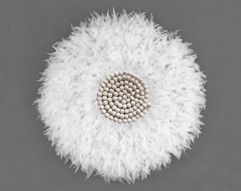 Juju hat white with beads of volcanic lava, Wall decor, Juju hat feathers, Jujus, Wall decoration, Home decoration - JUJU VOLCANIC