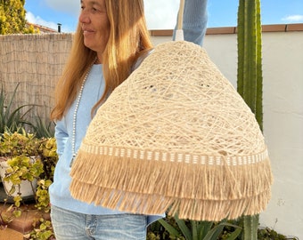 Jute pendant light, Hanging pendant lamp, Boho pendant lamp, Rattan pendant light, Hanging lamp plug in, Boho lighting, Jute lighting - FIJI