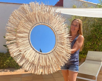 Rattan mirror wall decor, Boho decor, Mirror wall decor, Boho mirror wall decor, Large round wall decor, Wall decor mirror - MIRROR CANCUN