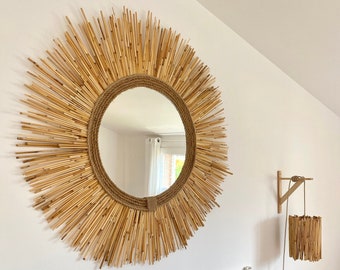 Boho mirror wall decor, Bamboo mirror wall decor, Round mirror wall decor, Large round mirror, Round mirrors for wall - MIRROR TEXAS CORD