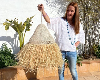 Raffia-Deckenleuchte, dekorative Pendelleuchte, dekorative Beleuchtung, böhmische Pendelleuchte, Boho-Stil – HALF LARGE RAFFIA