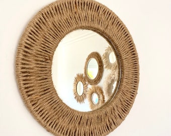 Miroir décoratif en jute, Miroir boho rond, Miroir pour décoration murale, Miroirs en jute, Miroir décoratif en jute - MIRROR JUTE