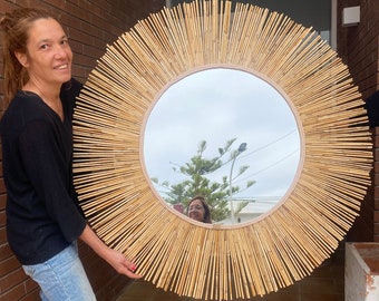 Bamboo round mirror, Mirror wall decor, Boho mirror of natural wall decor, Large round mirror wall decor, Wall decor mirror - MIRROR TEXAS