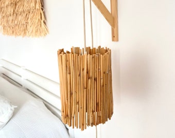 Applique de chevet en bambou, Lampe suspendue avec support en bois, Éclairage de nuit, Éclairage mural - TEXAS WALL