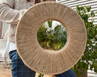 Round wall mirror made with natural jutede, Mirror wall decor, Wall round mirror, Home decor, Boho Mirror wall decor - MIRROR BORA BORA