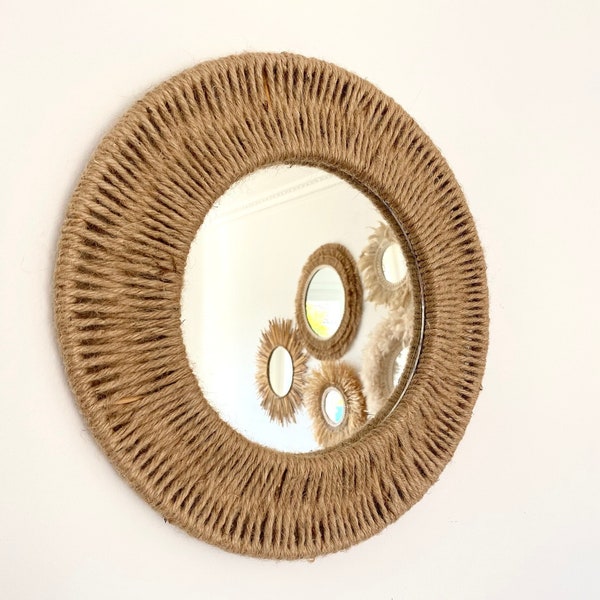 Miroir décoratif en jute, Miroir boho rond, Miroir pour décoration murale, Miroirs en jute, Miroir décoratif en jute - MIRROR JUTE