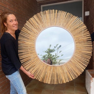 Bamboo round mirror, Mirror wall decor, Boho mirror of natural wall decor, Large round mirror wall decor, Wall decor mirror MIRROR TEXAS image 1