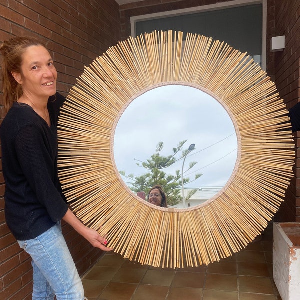 Bamboo round mirror, Mirror wall decor, Boho mirror of natural wall decor, Large round mirror wall decor, Wall decor mirror - MIRROR TEXAS