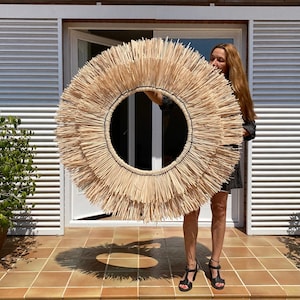 Wall decor boho style, Wall decoration with or without mirror, Boho mirror wall decor, Mirror wall decor, Raffia wall - WALL DECOR CANCUN