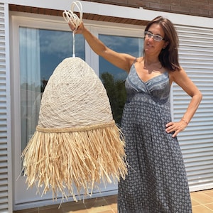 Large rattan pendant light, Rattan chandelier, Boho pendant lamp, Raffia pendant lamp, Boho hanging lamp, Boho pendant - HALF LARGE RAFFIA