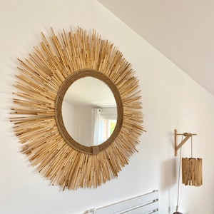 Boho mirror wall decor, Bamboo mirror wall decor, Round mirror wall decor, Large round mirror, Round mirrors for wall - MIRROR TEXAS CORD