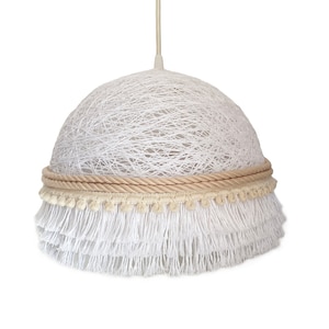 Globe pendant lamp with fringes, Sustainable lighting, Natural ceiling lamp Boho style, Nordic lighting, Pendant light with fringes - BOHO
