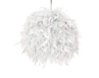 Weiße Federlampe, Boho-Deckenlampe, Kinderlampe, Kinderbeleuchtung, Boho-Beleuchtung, Feder-Hängelampe, Federn - FEATHERS