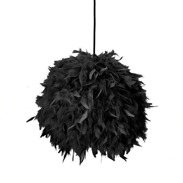 Lampe plume noire, Plafonnier Boho, Lampe enfant, Éclairage enfant, Éclairage Boho, Lampe suspendue plume, Plumes - PLUMES