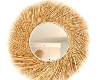 Espejo decorativo de pared de rafia natural, Espejo decorativo, Espejo gigante de pared de rafia, Decoración boho - MIRROR RAFFIA TURNED