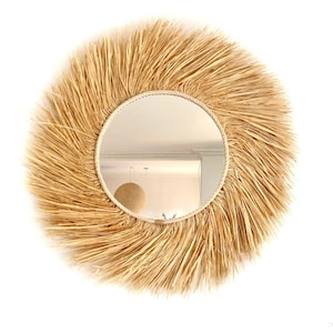 Raffia round mirror wall decor, Boho raffia mirror, Decorative mirror decor, Raffia mirror wall, Boho wall decor MIRROR RAFFIA TURNED zdjęcie 1