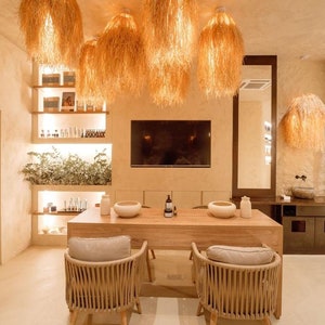 Lampada gigante in rafia naturale, lampada da soffitto moderna, lampade in stile Boho, lampada in fibra naturale, lampada in rattan - RAFFIA LARGE