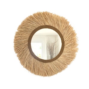 Espelho decorativo feito de ráfia natural, Espelho de ráfia, Espelho gigante de ráfia natural, Espelho de parede boho - Espelho de corda de ráfia torneada imagem 7