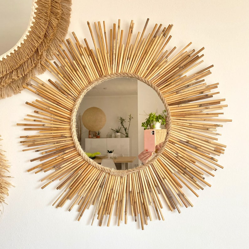 Boho mirror wall decor, Bamboo mirror, Large round mirror, Boho round mirror, Round mirror for wall, Wall mirrors MIRROR TEXAS SAUVAGE image 6