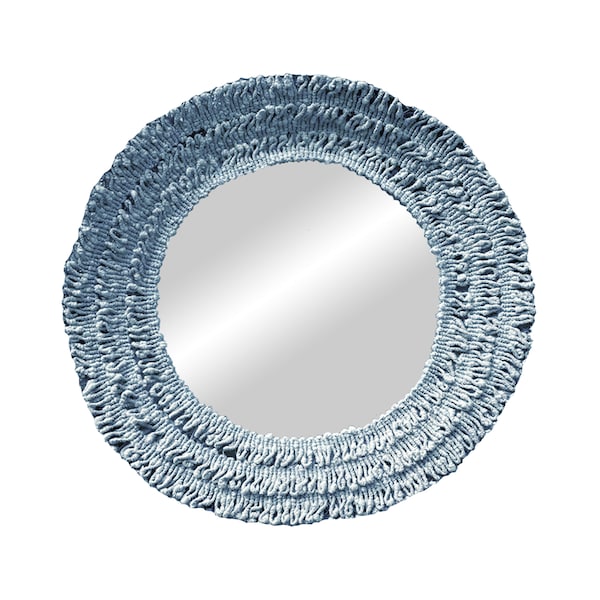 Round mirror wall decor, Light blue round mirror, Boho mirror, Wall decoration mirror, Round feather mirror, Wall mirror - MIRROR CURLY