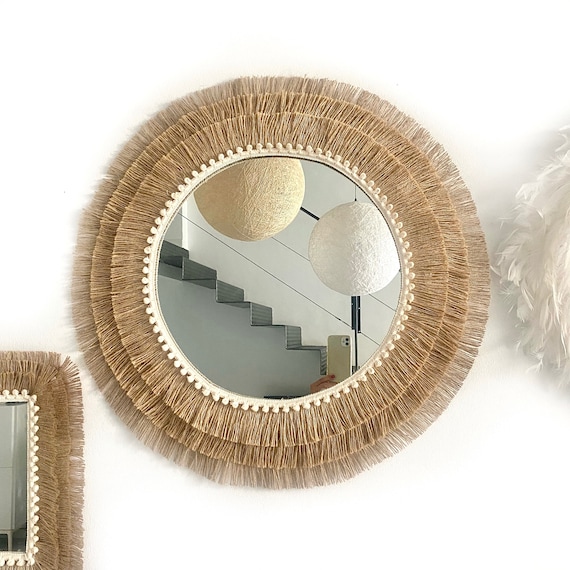 Boho Mirror Wall Decor With Fringes Round Mirror Wall Decor Etsy