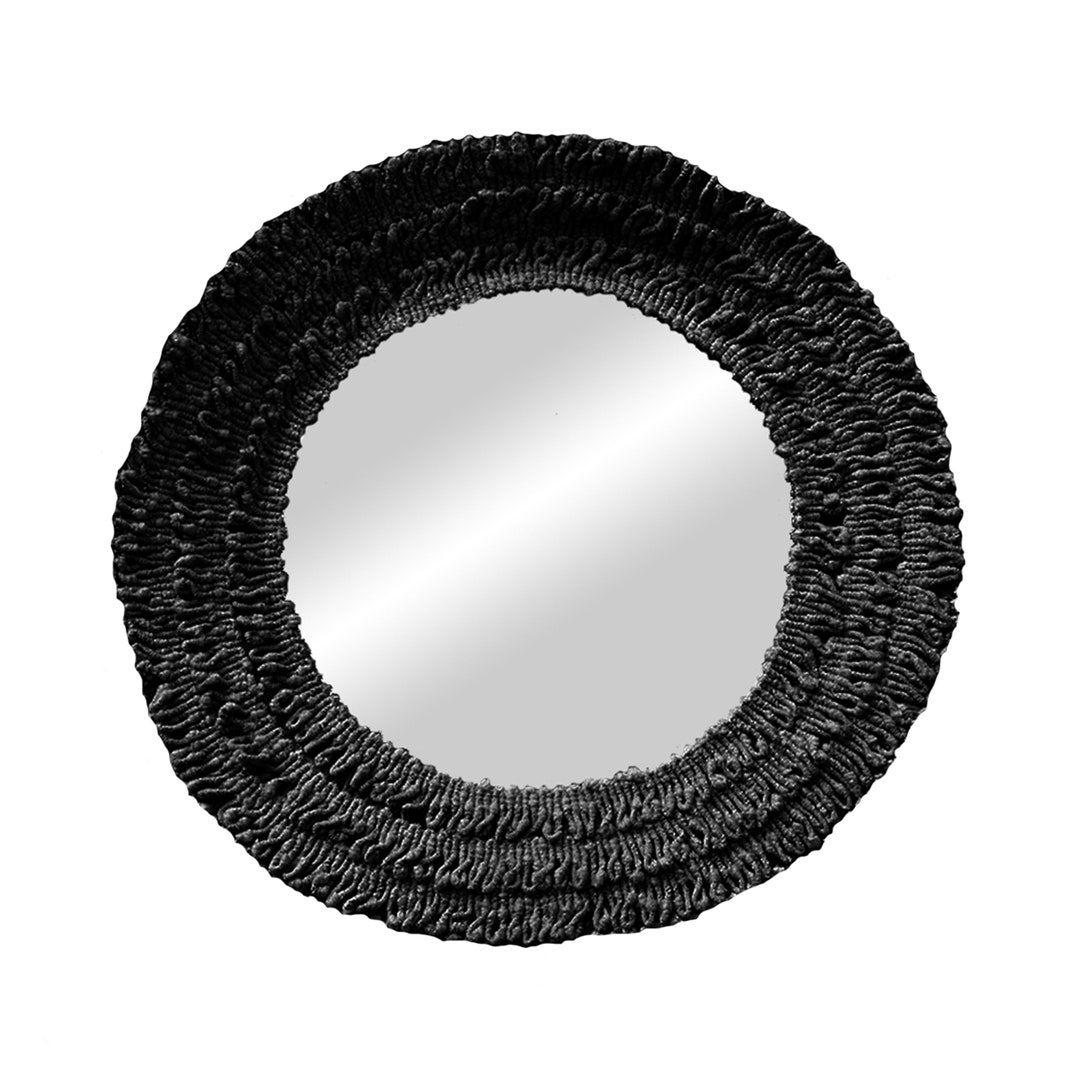 Round Black Cotton Mirror, Boho Mirror, Wall Decoration Mirror, Round Feather Mirror, Wall ...