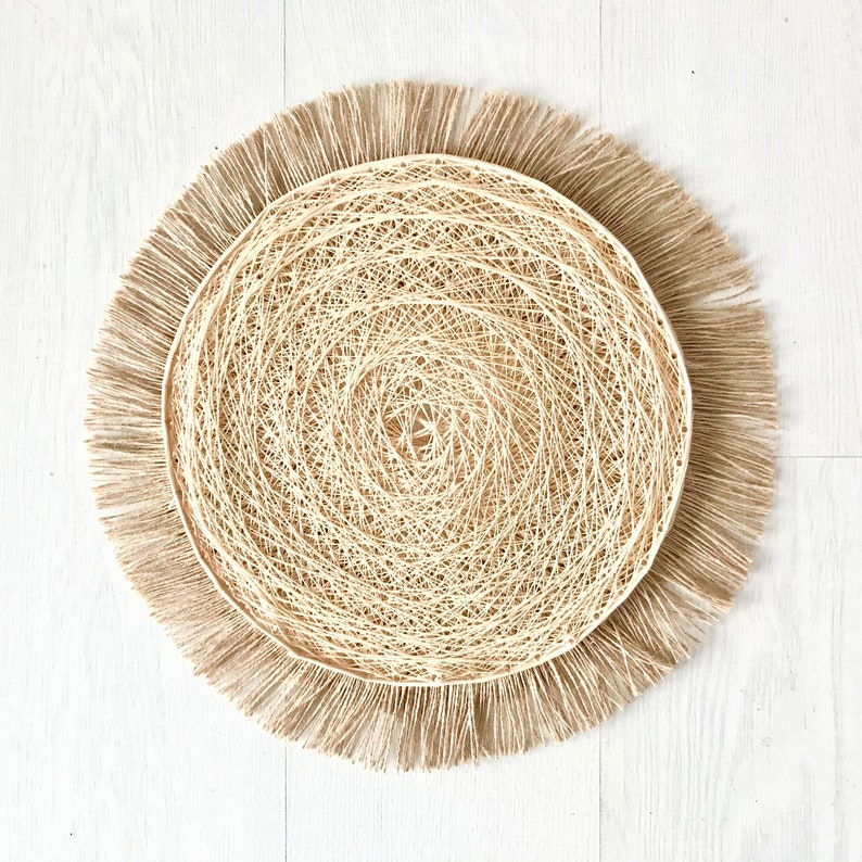 Raffia Round Mirror Wall Decor Boho Raffia Mirror Decorative Etsy