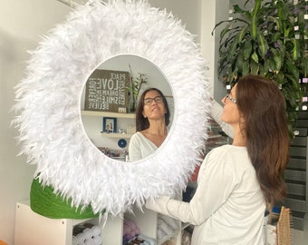 Espelho de penas, espelho de chapéu Juju, decoração de chapéu Juju, decoração de espelho Juju, decoração Boho, decoração de casa - MIRROR FEATHERS