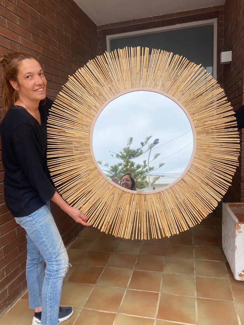 Bambusspiegel, Wanddekorationsspiegel, dekorativer Spiegel aus natürlichen Bambusrohren, runder Boho-Spiegel, Heimdekoration MIRROR TEXAS Bild 1