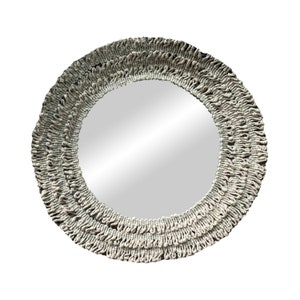 Round grey cotton mirror, Boho mirror, Wall decoration mirror, Round feather mirror, Wall mirror - MIRROR CURLY