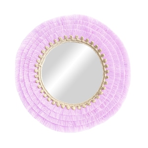 Round mirror with mauve cotton fringes, Wall Decor Mirror, Fringe round mirror, Cotton Mirror, Boho Mirror Wall decor - MIRROR COTTON