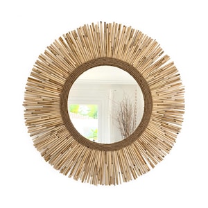 Boho mirror wall decor, Bamboo mirror wall decor, Round mirror wall decor, Large round mirror, Round mirrors for wall - MIRROR TEXAS CORD