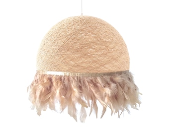 Feder Deckenlampe, Kinder Pendelleuchte, Federbeleuchtung, Boho Deckenlampe, Federlampe - HALF FEATHERS