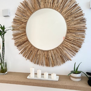 Miroir en bambou, Miroir de décoration murale, Miroir décoratif en cannes de bambou naturel, Miroir bohème rond, Décoration de la maison MIRROR TEXAS image 2