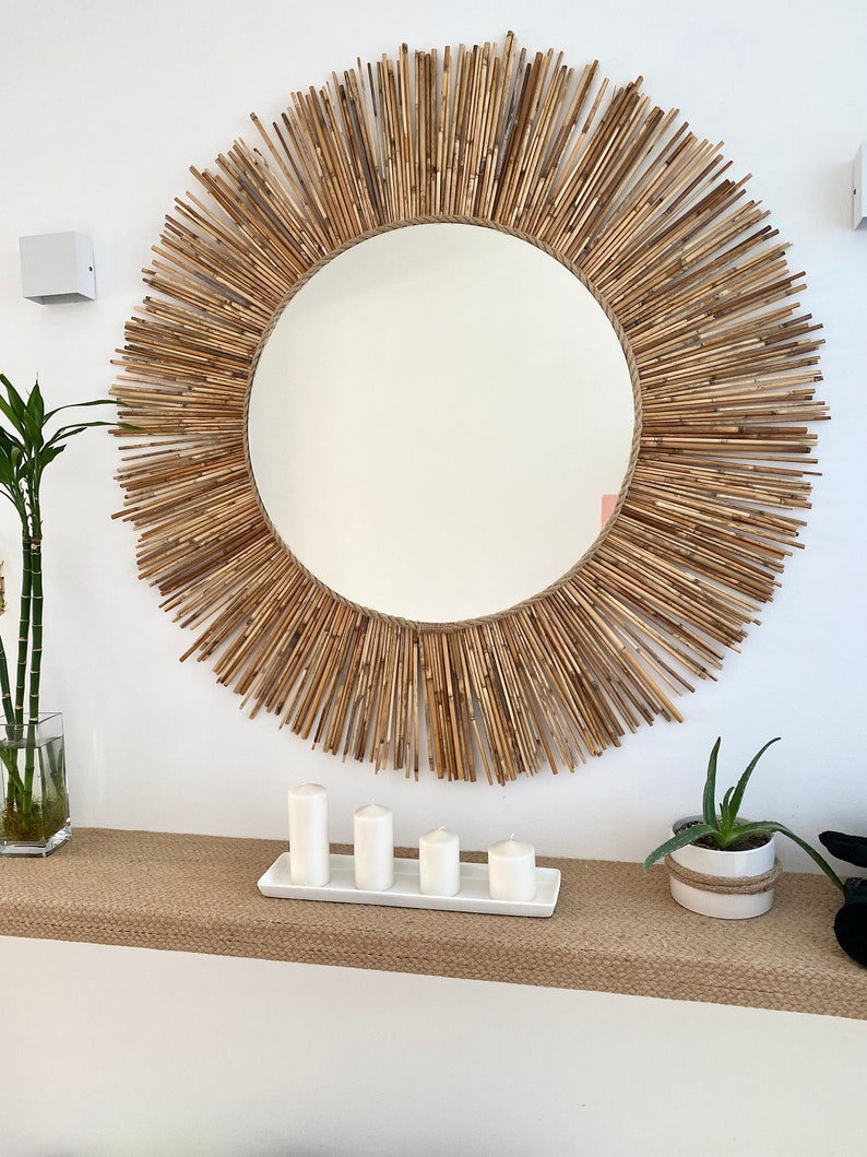 Bambusspiegel, Wanddekorationsspiegel, dekorativer Spiegel aus natürlichen Bambusrohren, runder Boho-Spiegel, Heimdekoration MIRROR TEXAS Bild 2