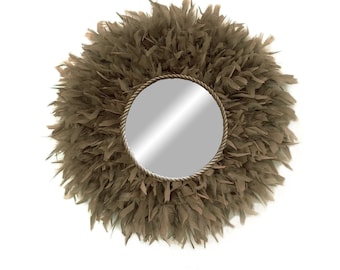 Miroir en plumes brunes, Miroir de décoration murale, Miroir de décoration en plumes, Miroir en plumes, Décoration Boho, Décoration maison - JUJU MIRROR