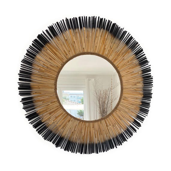 Dekorativer runder Bambus-Wandspiegel, Dekorativer Spiegel aus natrlichen  Bambusrohren, Boho-Spiegel, Wohndekoration - MIRROR TEXAS BLACK - Etsy.de