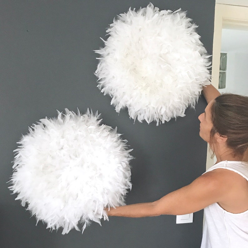 2 Juju hats Wall decor, Set of two juju hats home decor, Wall decor, Feathers wall decor, White Juju hats, Feathers wall decor JUJU White