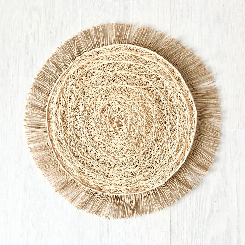 Wall Decor Round Mirror With Jute Fringes Boho Mirror Wall - Etsy