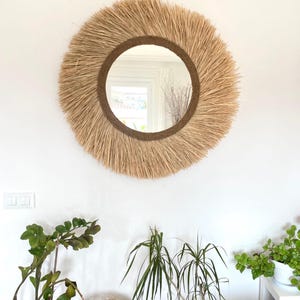 Espelho decorativo feito de ráfia natural, Espelho de ráfia, Espelho gigante de ráfia natural, Espelho de parede boho - Espelho de corda de ráfia torneada imagem 5