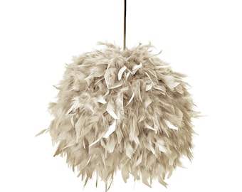 Taupefarbene Federlampe, Boho-Deckenlampe, Kinderlampe, Kinderbeleuchtung, Boho-Beleuchtung, Feder-Hängelampe, Federn - FEATHERS