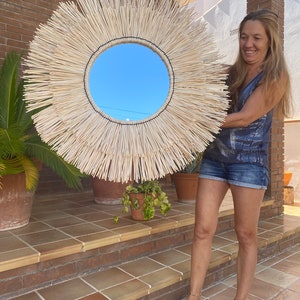 Rattan mirror wall decor, Boho decor, Mirror wall decor, Boho mirror wall decor, Large round wall decor, Wall decor mirror MIRROR CANCUN imagem 9