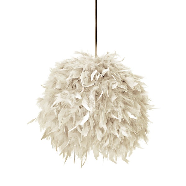 Lampe plume beige, Plafonnier Boho, Lampe enfant, Éclairage enfant, Éclairage Boho, Lampe suspendue plume, Plumes - PLUMES