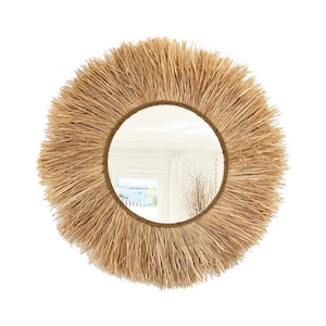 Raffia mirror wall decor, Boho mirror wall decor,  Round mirror boho decor, Mirror Wall decor, Boho Decor round mirror - MIRROR RAFFIA