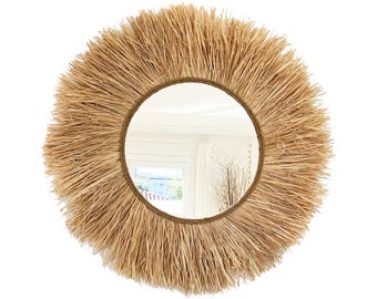 Raffia mirror wall decor, Boho mirror wall decor,  Round mirror boho decor, Mirror Wall decor, Boho Decor round mirror - MIRROR RAFFIA