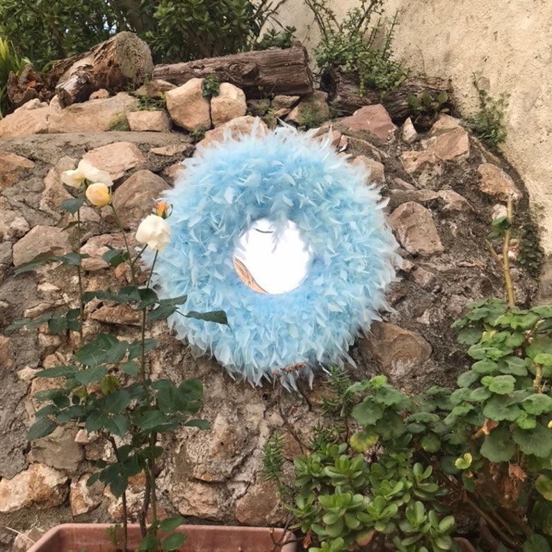 Round mirror wall decor Juju hats mirror Feathers round Etsy