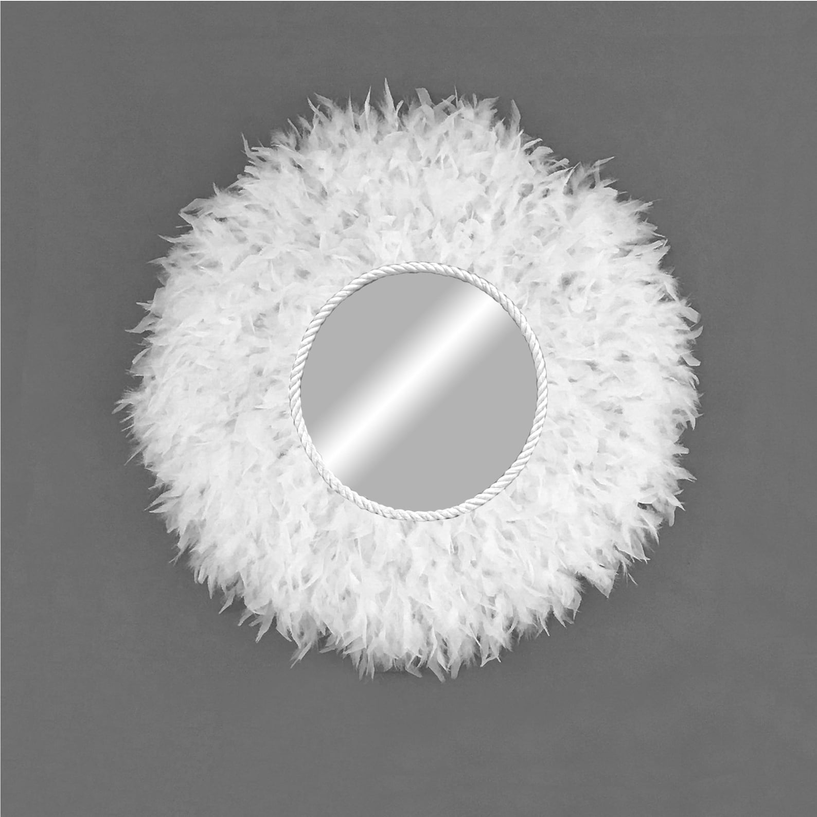 Feather Mirror Wall Decor Round Mirror Feathers Boho Mirror Etsy