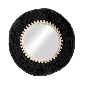 Round mirror with black cotton fringes, Wall Decor Mirror, Fringe round mirror, Cotton Mirror, Boho Mirror Wall decor - MIRROR COTTON